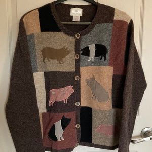 Cardigan sweater brown wool with decorative appliqué